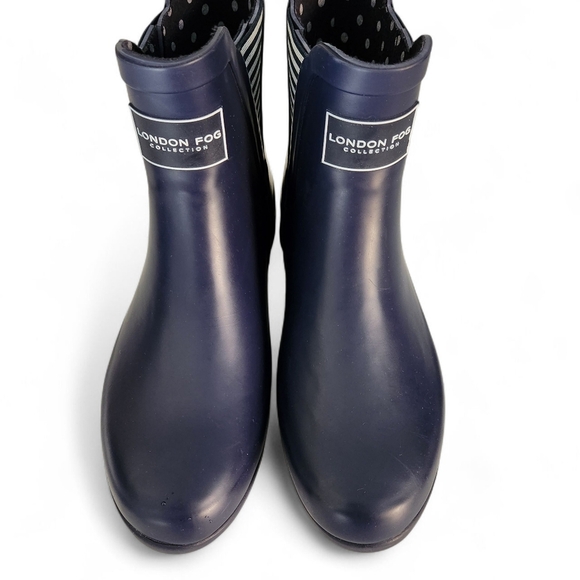 LONDON FOG Navy Blue Piccadilly Rain Chelsea Boots w/ Striped Elastic Sides 7 - Picture 5 of 11